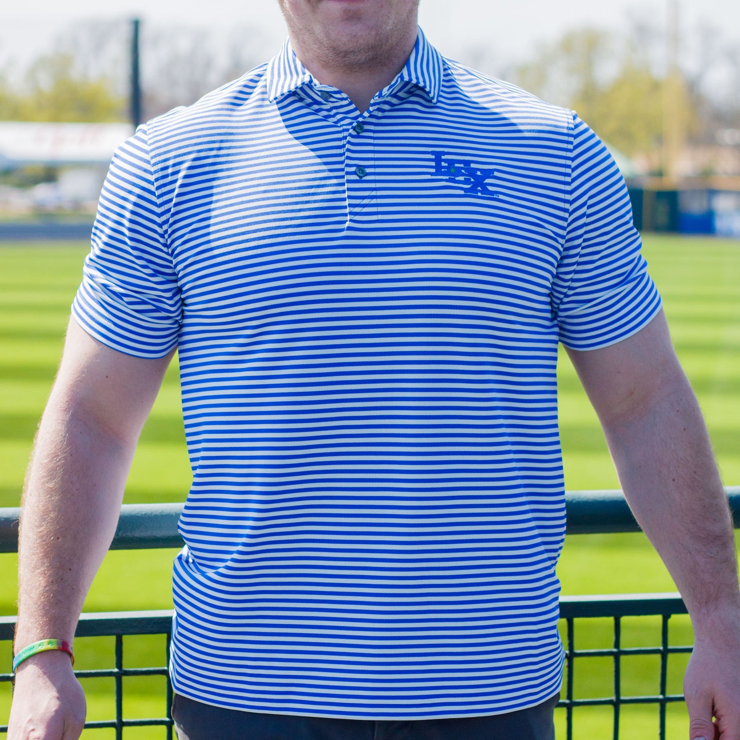 Cutter and Buck Blue Striped Lex Polo